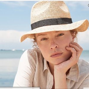 J. Crew Straw Fedora Hat with Black Band
